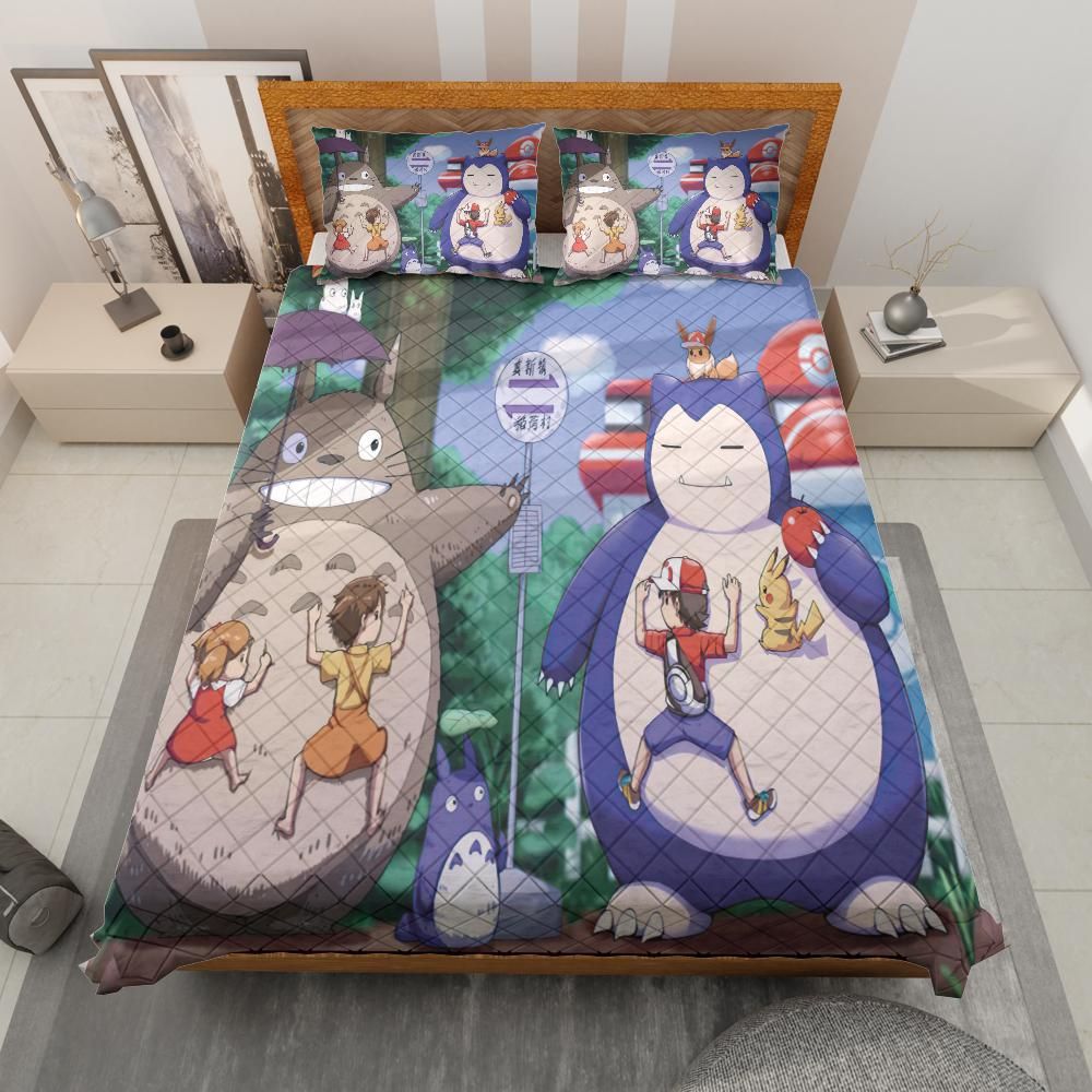 Totoro and Snorlax At The Bus Stop Quilt Bedding Set